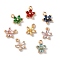 Brass Charms, with Glass, Flower, Golden, Mixed Color, 10x8x4mm, Hole: 1.2mm
