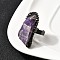 Natural Amethyst Irregular Nugget Open Cuff Rings, Brass Ring for Women, Antique Bronze, Tray: 23~40x20~25mm