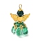 Glass Pendants, Angel, with 304 Stainless Steel Loop and Alloy Wing, Faceted, Green, 32.5x21.5x14.5mm, Hole: 3.5mm
