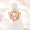 Brass Pearl Pink Enamel Flower Cuff Rings, with ABS Plastic Imitation Pearl, Real 18K Gold Plated, Rack Plating, Long-Lasting Plated, Cadmium Free & Lead Free, Oval, Inner Diameter: Adjustable, Oval: 20x15.5mm