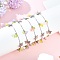 5Pcs 5 Colors 201 Stainless Steel Butterfly & Spray Painted Glass Flower Charm Brass Bar Link Chain Anklets, Mixed Color, Platinum & Stainless Steel Color, 9-3/8 inch(239mm), 1pc/style