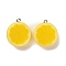 Opaque Resin Pendants, Fruit, with Platinum Tone Iron Loops, Orange, 26~27x23x12.5mm, Hole: 2mm