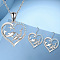 Heart with Dolphin Alloy Rhinestone Pendant Necklaces & Dangle Earrings Sets for Women, Platinum, 450mm