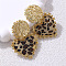 Alloy Acrylic Dangle Stud Earrings, Heart with Leopard Print Heart, Golden, Coconut Brown, 55x37mm