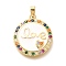 Brass Micro Pave Clear Cubic Zirconia Pendents, Flat Round Charms, with Enamel, Real 18K Gold Plated, Rack Plating, Lead Free & Cadmium Free, Love, 21.05x19x3mm, Hole: 5x3mm