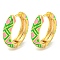 Rack Plating Rhombus Pattern Brass Enamel Hoop Earrings, Cadmium Free & Lead Free, Long-Lasting Plated, Real 18K Gold Plated, Lime Green, 19x4.5mm