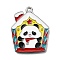 Alloy Enamel Pendants, Platinum, Christmas Series, Panda, House, 25.5x21x1.5mm, Hole: 1.6mm