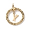 304 Stainless Steel Pendants, Twisted Flat Round with Letter, Ion Plating(IP), Real 18K Gold Plated, with Jump Rings and 201 Stainless Steel Beads, Letter Y, 27x23.5~24x6mm, Hole: 3mm