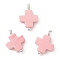Synthetic Coral Dyed Pink Cross Charms, with Brass Loops, Platinum, 12x8x3mm, Hole: 2mm