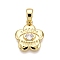 Brass Micro Pave Cubic Zirconia Pendants, Cadmium Free & Nickel Free & Lead Free, Flower with Evil Eye Charms, Real 18K Gold Plated, 14x12x3mm, Hole: 3x5mm