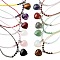 Natural & Synthetic Mixed Gemstone Heart Pendant Necklaces, Glass Seed Beaded Necklaces for Women, 18.70 inch(47.5cm)