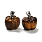 Natural Tiger Eye Pumpkin Charms, with Platinum Tone Rack Plating Brass Snap on Bails, Lead Free & Cadmium Free, 13.5x13mm, Hole: 4x3.5mm