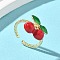 Brass Enamel Adjustable Cuff Rings for Women, Golden, Cherry, Cherry: 12.5x14mm, Inner Diameter: Adjustable