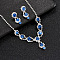 Flower Brass Rhinestone Pendant Necklaces & Stud Dangle Earrings Sets, Sapphire, 380mm & 33x10mm