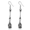 Alloy Dangle Earrings, Skull with Bone, Antique Silver, 45mm
