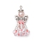 Handmade Glass Seed Beaded Angel Pendants, with Antique Silver Alloy Wings & Electroplate Glass Beads, Pink, 30x19mm, Hole: 1.8mm
