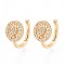 Brass Micro Pave Clear Cubic Zirconia Cuff Earrings, Flat Round, Real 18K Gold Plated, 12.5x11x9mm