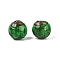 Handmade Gold Sand Lampwork Beads, Round, Green, 8~8.5mm, Hole: 1.4~1.6mm