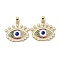 Brass Micro Pave Cubic Zirconia Pendants, with Enamel, Evil Eye Charms, Real 18K Gold Plated, White, 20.5x24.5x4.5mm, Hole: 2.5x4mm