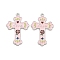 Rack Plating Alloy Enamel Pendants, Platinum, Cross with Word Love & Rose Charm, Pink, 33x22x2mm, Hole: 2mm