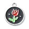 Rack Plating Alloy Enamel Pendants, Platinum, Flower Charm, Flat Round, 23x20x1.5mm, Hole: 2mm