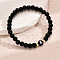 Alloy Resin Round Beaded Stretch Bracelets, Flat Round with Letter, Black, Golden, Letter X, 7-1/8 inch(18cm)