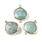 Brass Connector Charms, with Natural Amazonite, Rack Plating, Teardrop, 24.5x18x7mm, Hole: 1.6mm
