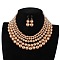 Plastic Pearl Round Beaded Multilayer Necklaces & Dangle Earrings Sets, Alloy Jewelry Sets, Golden, PeachPuff, 470mm