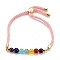 Chakra Jewelry, Adjustable Nylon Cord Slider Bracelets, Bolo Bracelets, with Natural & Synthetic Gemstone Beads and Brass Findings, Golden, Pink, Inner Diameter: 2-5/8 inch(6.7cm), Slider Bead: 8x5.5mm