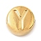304 Stainless Steel Beads, Flat Round with Letter, Golden, Letter Y, 7x3.5mm, Hole: 1.7mm