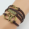 PU Leather & Hemp Cord Multi-strand Bracelets, Alloy Love & Heart Charm Link Bracelets for Women, Coconut Brown, 6-1/4~7-1/8 inch(16~18cm)