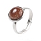 Half Round Synthetic Goldstone Finger Rings, 304 Stainless Steel Adjustable Rings for Women, Round Cabochons: 10mm, US Size 6(16.5mm), 3mm