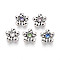 Tibetan Style Alloy Beads, with Rhinestone, Flower, Antique Silver, Mixed Color, 13.5x14x6~6.5mm, Hole: 1.5mm