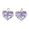 Rack Plating Brass Pendants, with Glass, Long-Lasting Plated, Lead Free & Cadmium Free, Heart, Lilac, 13.5x14x5.5mm, Hole: 4mm