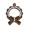 Alloy Pendants, Bowknot with Wreath, with ABS Imitation Pearl , Coconut Brown, 28x21.5x4mm, Hole: 1.6mm
