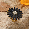Alloy with Glass Finger Rings for Women, Sunflower, Golden, Black, 32mm, Inner Diameter: 17mm