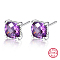 Sterling Silver Pave Cubic Zirconia Square Stud Earrings for Women, Purple