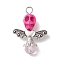 Synthetic Turquoise & Glass Pendants, Skull Charms with Alloy Wings, Fuchsia, 32x23.5x10mm, Hole: 3.5mm