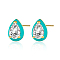 S925 Sterling Silver Teardrop Stud Earrings, Stud Earrings, with Clear Cubic Zirconia, Medium Sea Green, 9x6mm
