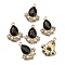 Glass Rhinestone Pendants, with Light Gold Plated Zinc Alloy Findings, Teardrop Charms, Jet, 20x16x5mm, Hole: 1.5mm