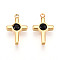 Ion Plating(IP) 304 Stainless Steel Micro Pave Cubic Zirconia Charms, Cross, Real 18K Gold Plated, Black, 13x8x2.5~3mm, Hole: 1.2mm