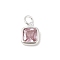 925 Sterling Silver Pave Cubic Zirconia Square Charms with Jump Rings and 925 Stamp, Silver Color Plated, Pink, 8.5x6.5x3.5mm, Hole: 2.5mm