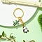 Alloy Enamel Keychain, with Iron Rings, Panda Bamboo, Golden, 78mm