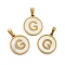 PVD Vacuum Plating 304 Stainless Steel with White Shell Pendants, Golden, Flat Round with Letter Charm, Letter.G, 18x16x1.5mm, Hole: 3x6mm