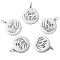 Stainless Steel Pendants, with Jump Ring, Laser Cut, Flat Round with Flower Grass Charm, Stainless Steel Color, 20x18mm