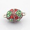 Platinum Plated Oval Alloy Enamel Magnetic Clasps with Loops, with Grade A Rhinestone, Dark Red and Teal, 23x14mm, Hole: 2mm