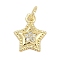 Brass Micro Pave Cubic Zirconia Pendants, Star Charms, Lead Free & Cadmium Free, Long-Lasting Plated, Rack Plating, with Jump Ring, Real 18K Gold Plated, 12.5x10x2.5mm