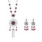 Flower Tassel Alloy Rhinestone Pendant Necklaces & Hoop Earrings Sets, Antique Silver, Siam, 500mm & 60x30mm