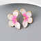 Flower Alloy Enamel Stud Earrings, Golden, Left and Right, Hot Pink, 36x22mm