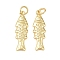 Brass Pendants, Fish, Cadmium Free & Lead Free, Rack Plating, Long-Lasting Plated, with Jump Ring, Real 18K Gold Plated, 24x8x2mm, Hole: 3mm